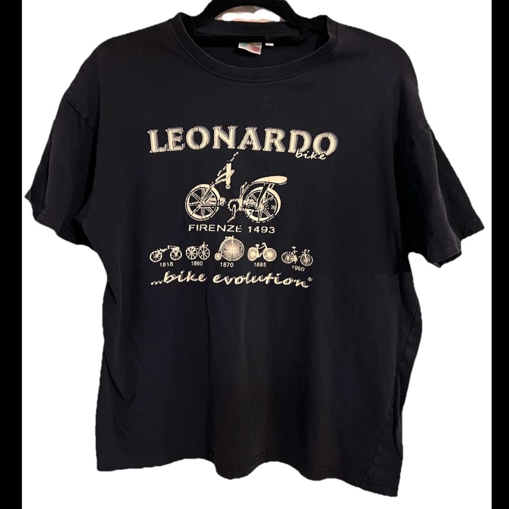 Leonardo Da Vinci Bicycle Black Men's/Youth  Graphic Art Tee Vintage Smartee Tag